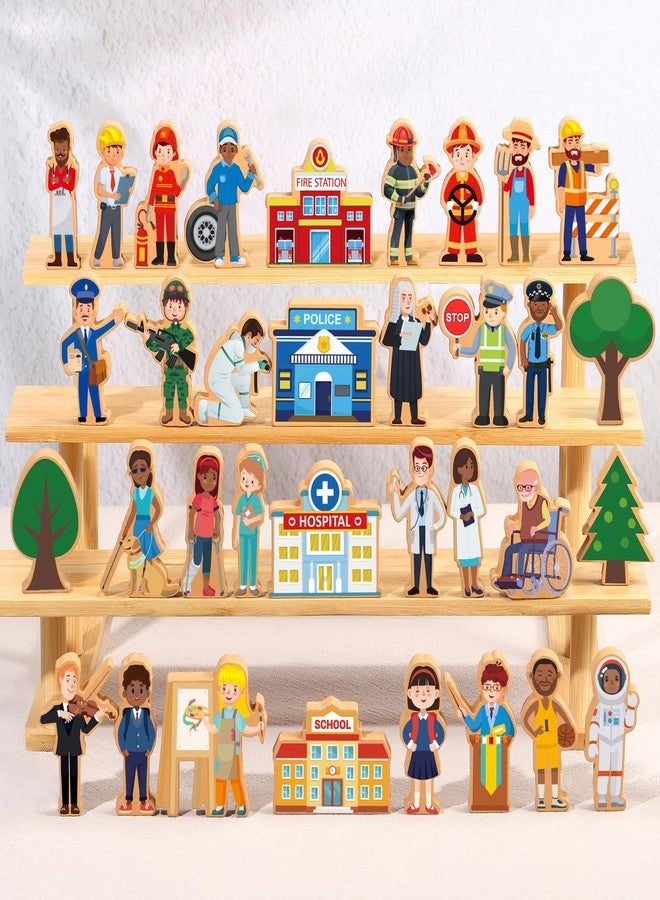 Blosssound 40 Pcs Wooden Community Helpers for Kids Little Occupations Figures Play Toys Wooden Blocks Multicultural Career Preschool Classroom Educational Supplies Birthday Gifts - Image 1